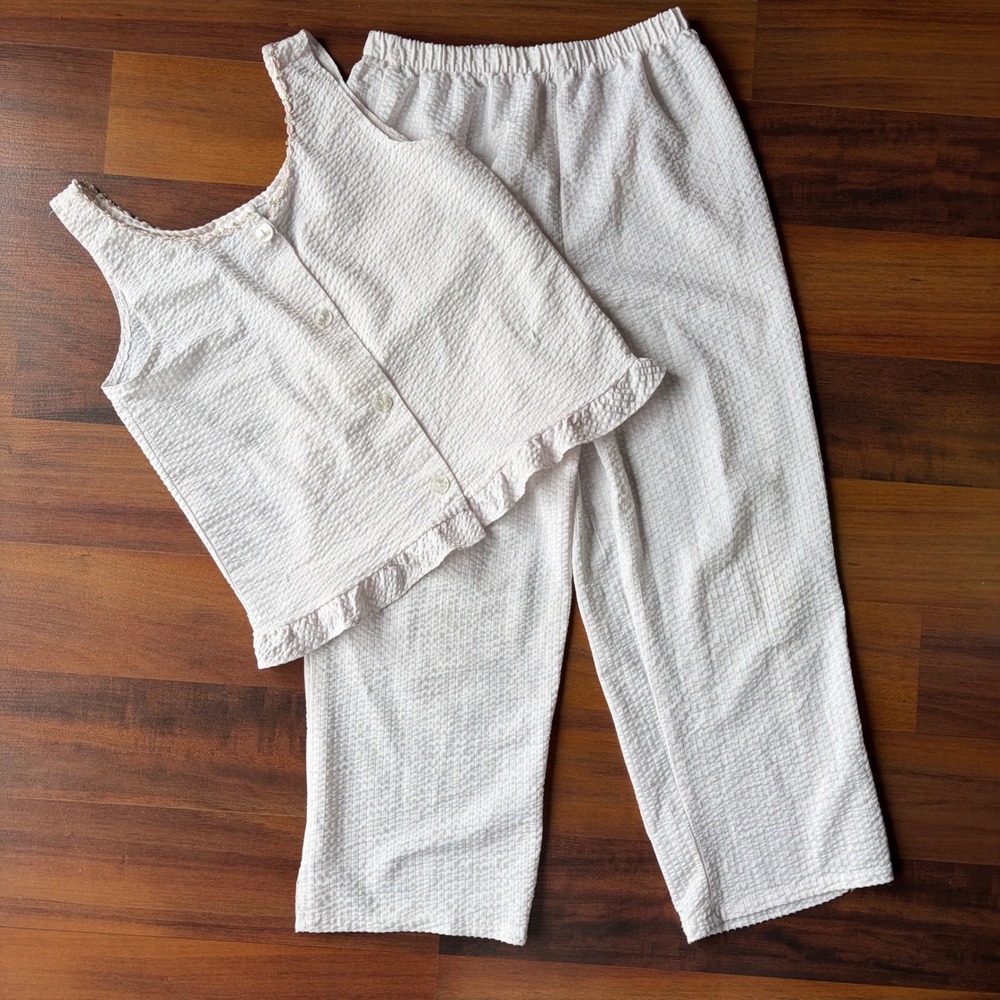 Lanz of Salzburg Kids Vintage Seersucker Pajama Set Pink White Stripe Size 8/10